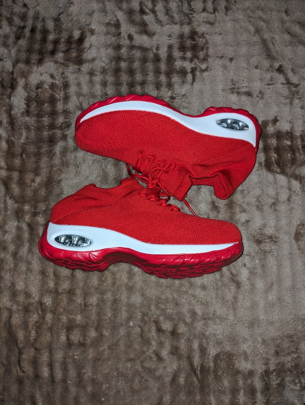 Red Knit Air-Cushion Fabric Slip On Sneakers Size 36 6